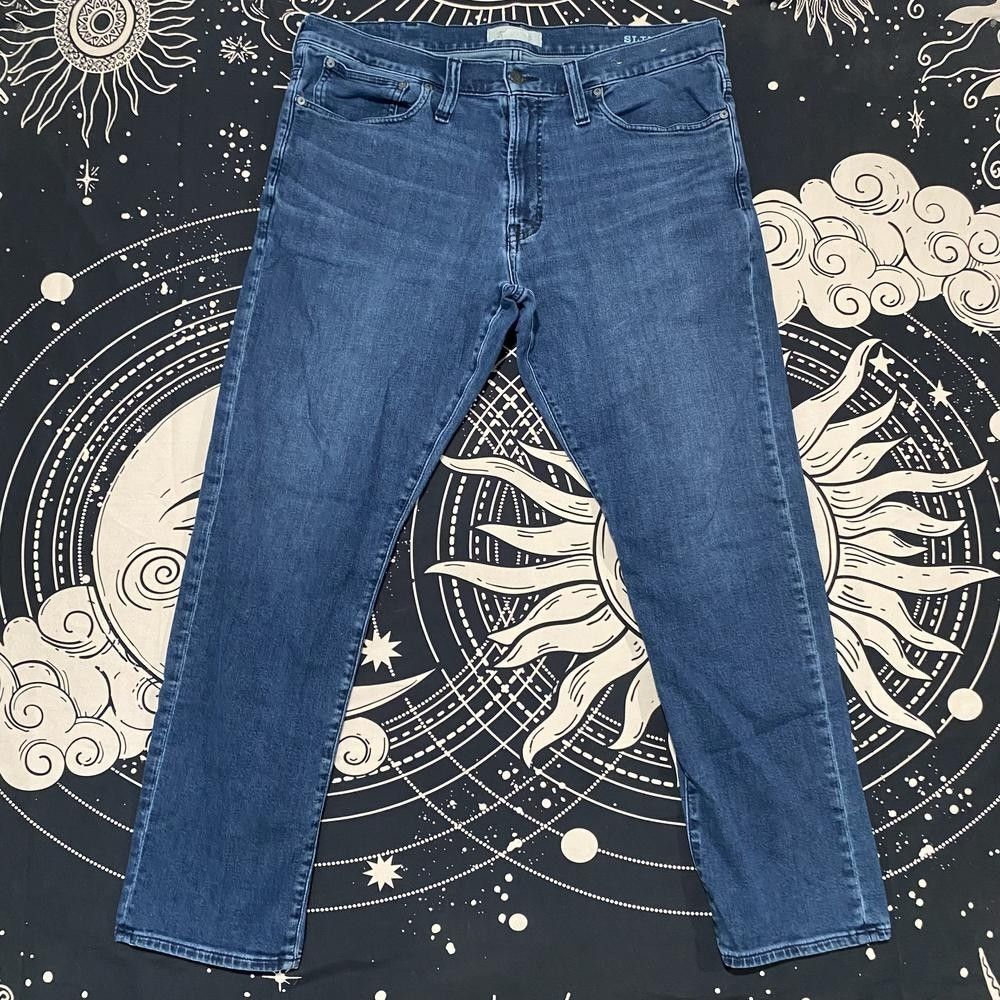 Madewell Straight Jeans Men's 38x32 Blue Cotton Denim Slim Fit Workwear Stretch